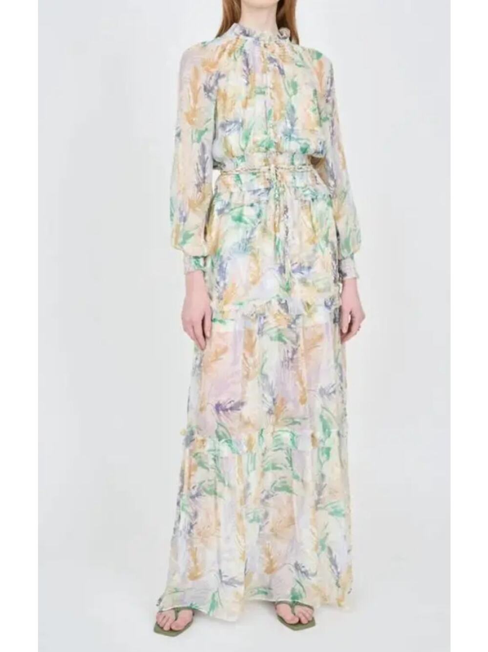 Christy Lynn Florence Maxi Dress Womans M NWOT 100% Silk Smocked Palm Print